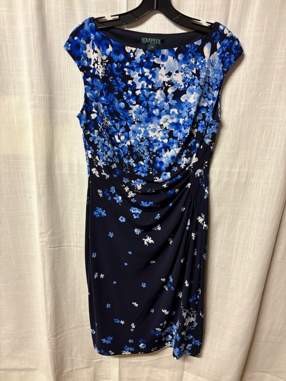 Lauren Ralph Lauren Navy Floral Midi Sheath with Blue Accents